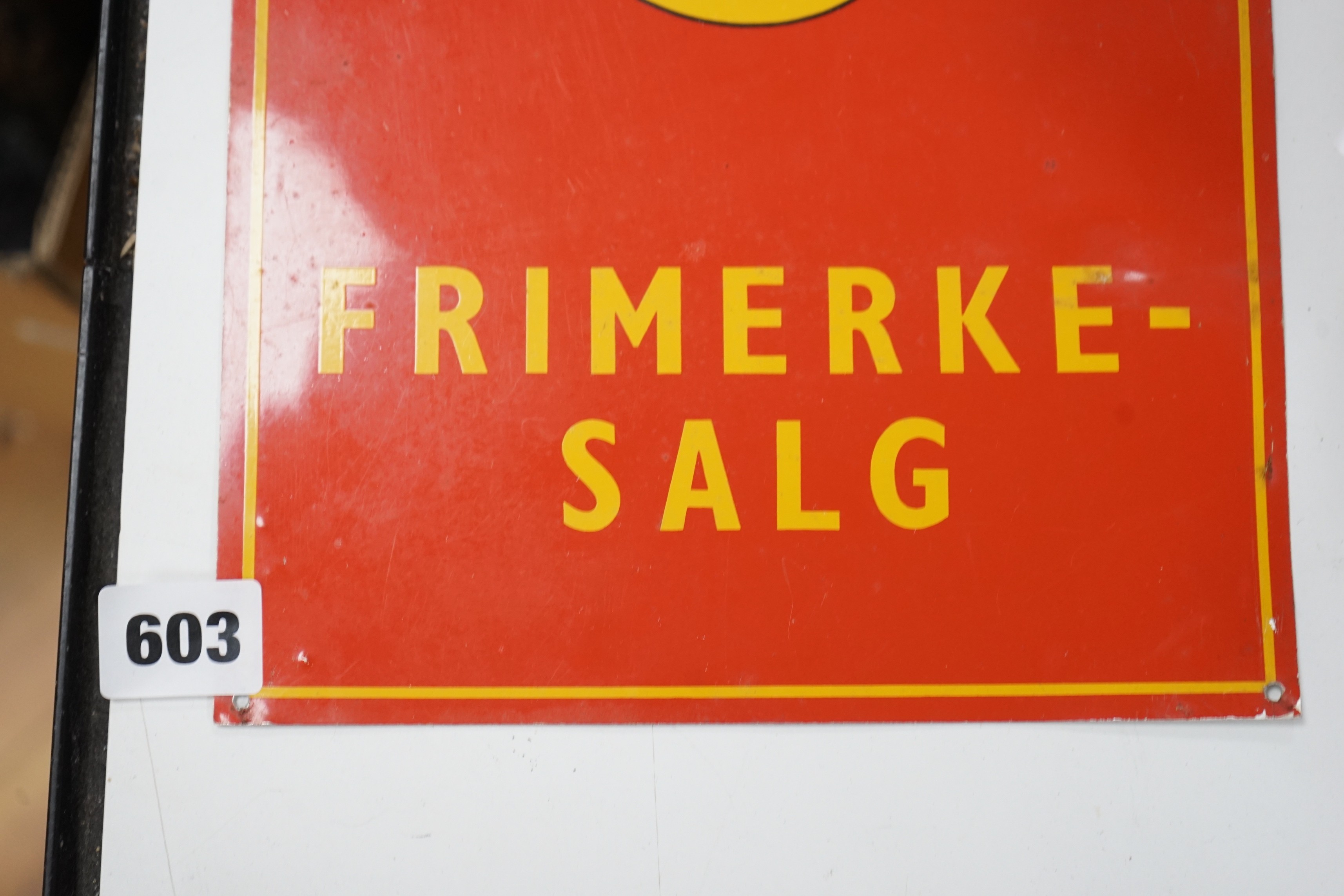 ‘Frimerke-Salg’ – A Norwegian postal service sign, 30x29cm